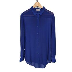 Acne Sheer Cobalt Blue Button Up Blouse